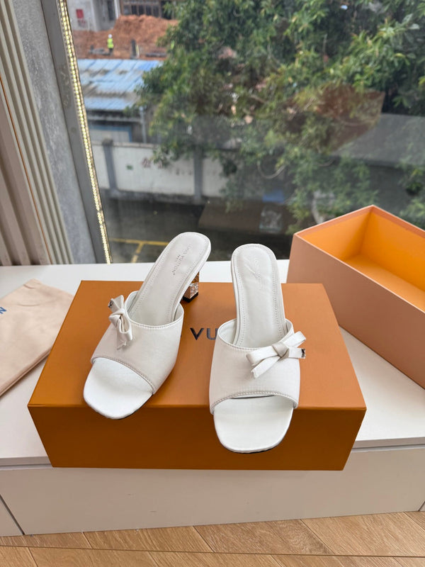 LV Cube Mules Bow White Satin 993696