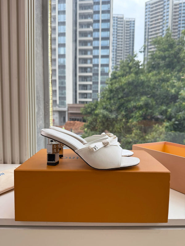 LV Cube Mules Bow White Satin 993696