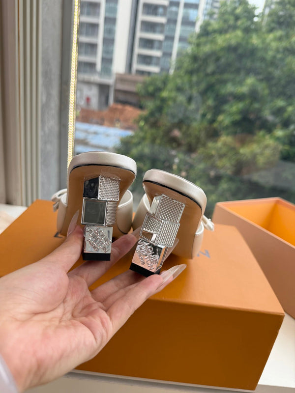 LV Cube Mules Bow White Satin 993696