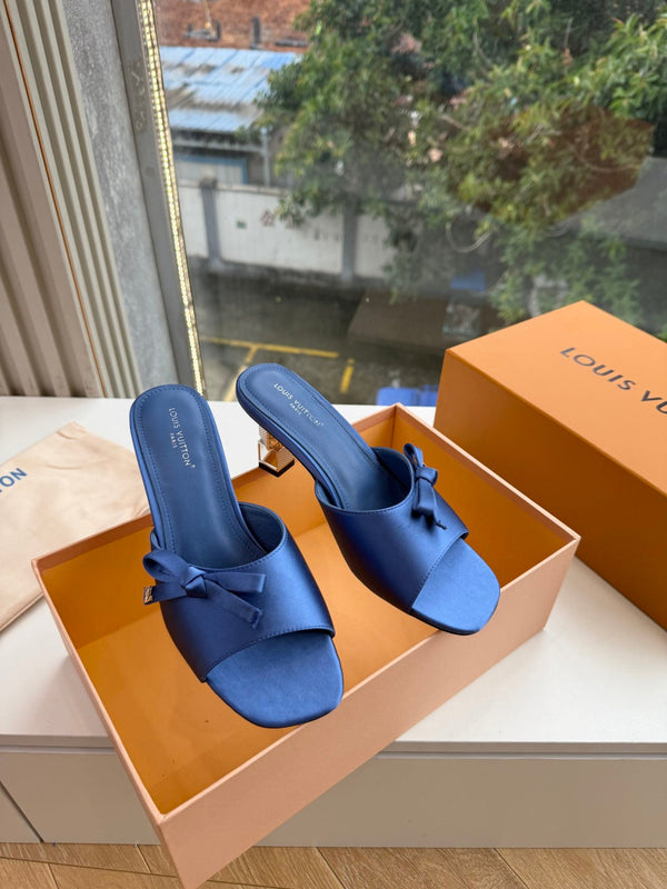 LV Cube Mules Bow Navy Blue Satin 993695