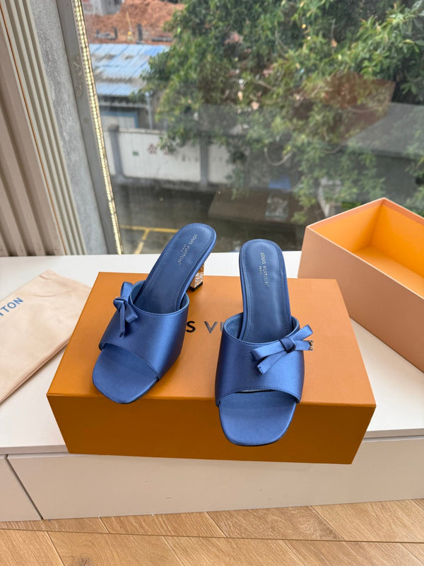 LV Cube Mules Bow Navy Blue Satin 993695