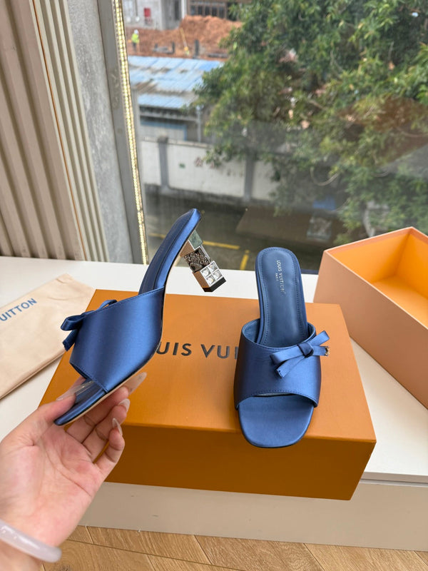 LV Cube Mules Bow Navy Blue Satin 993695