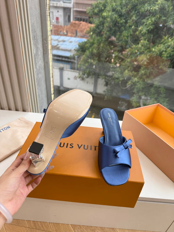 LV Cube Mules Bow Navy Blue Satin 993695