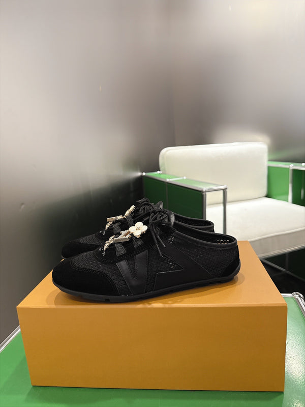 LV Sneakerina Ballerina Flats Black Mesh Suede 999360