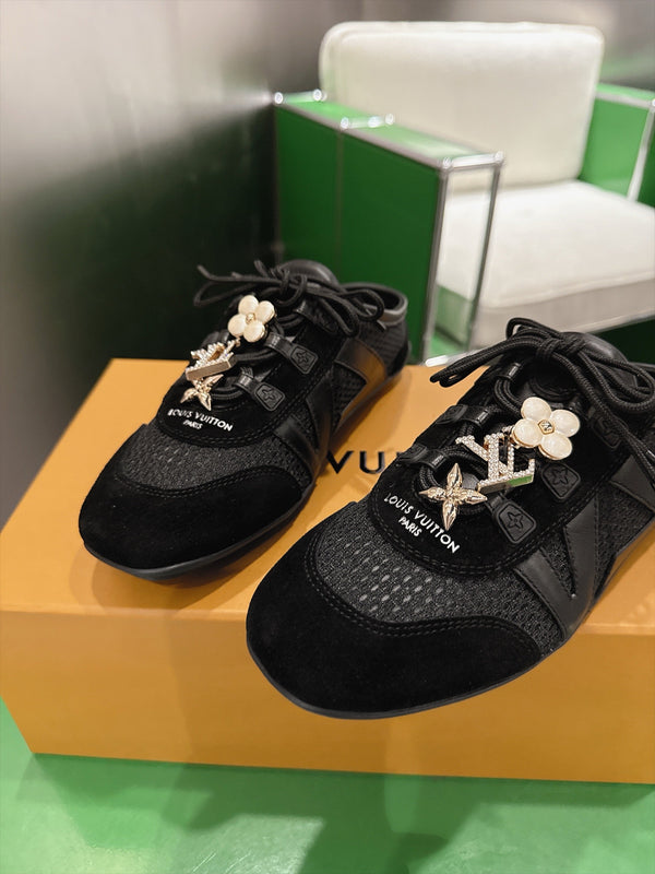 LV Sneakerina Ballerina Flats Black Mesh Suede 999360