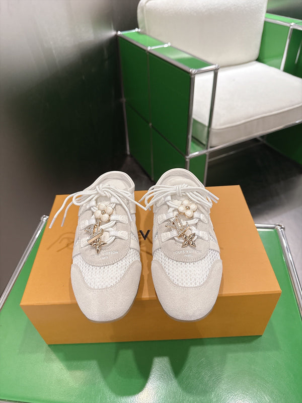 LV Sneakerina Ballerina Flats Cream Mesh Suede 999359