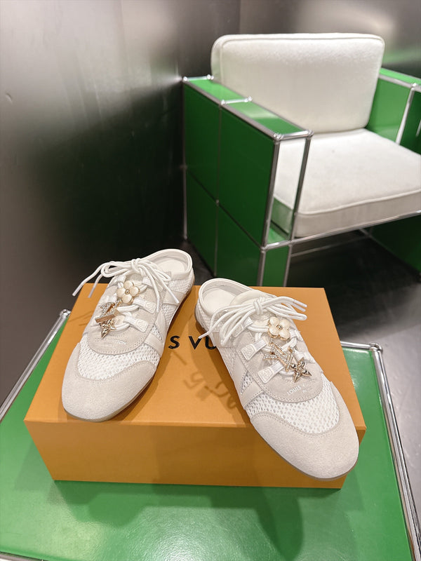 LV Sneakerina Ballerina Flats Cream Mesh Suede 999359
