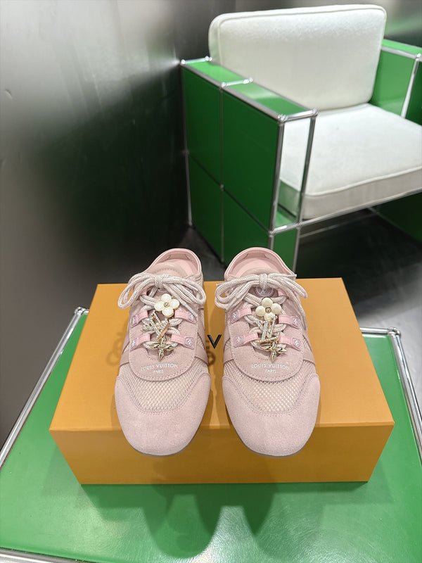 LV Sneakerina Ballerina Flats Pink Mesh Suede 999358