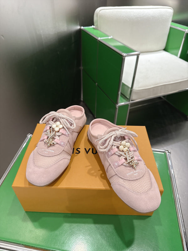 LV Sneakerina Ballerina Flats Pink Mesh Suede 999358