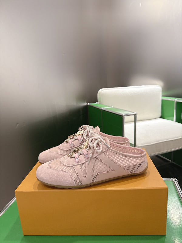 LV Sneakerina Ballerina Flats Pink Mesh Suede 999358
