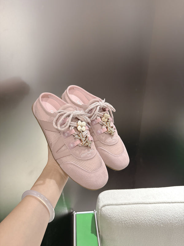 LV Sneakerina Ballerina Flats Pink Mesh Suede 999358