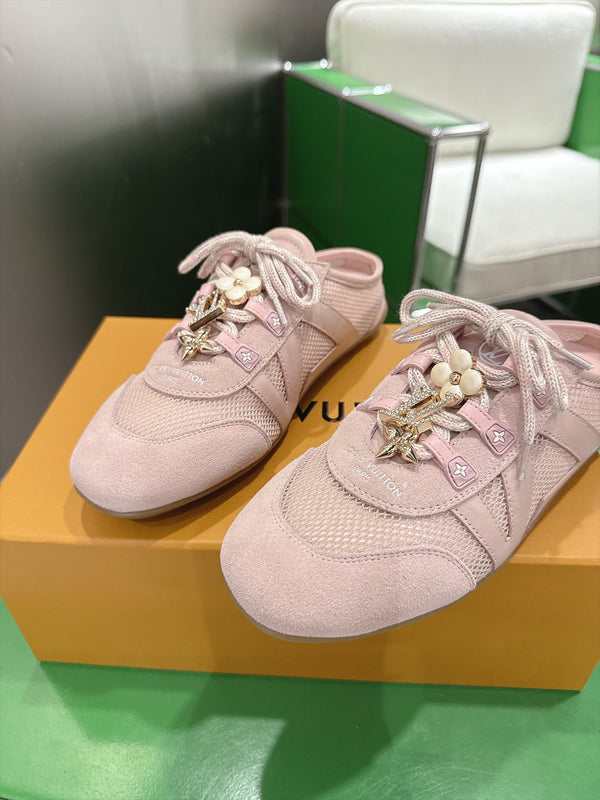 LV Sneakerina Ballerina Flats Pink Mesh Suede 999358