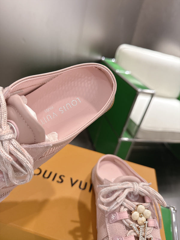 LV Sneakerina Ballerina Flats Pink Mesh Suede 999358