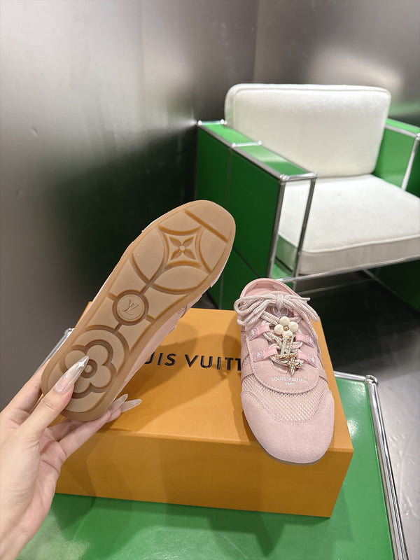 LV Sneakerina Ballerina Flats Pink Mesh Suede 999358