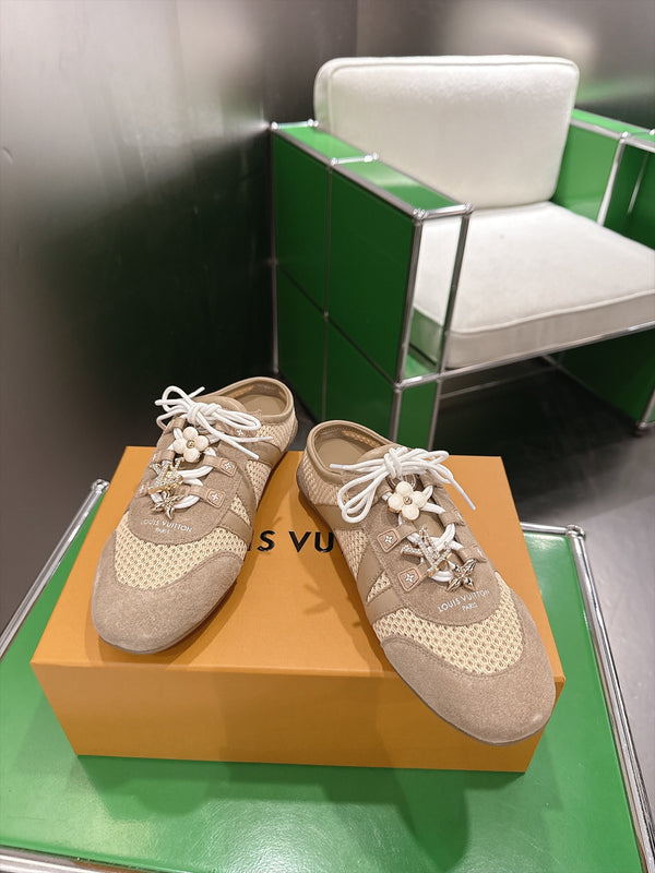 LV Sneakerina Ballerina Flats Beige Mesh Suede 999357