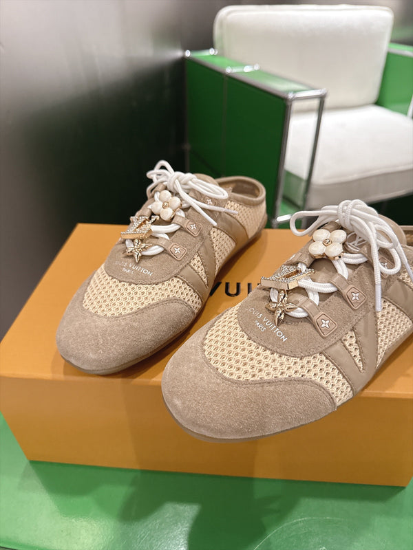 LV Sneakerina Ballerina Flats Beige Mesh Suede 999357