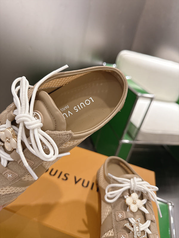 LV Sneakerina Ballerina Flats Beige Mesh Suede 999357
