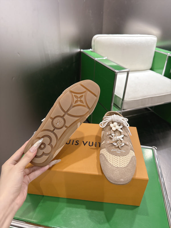 LV Sneakerina Ballerina Flats Beige Mesh Suede 999357