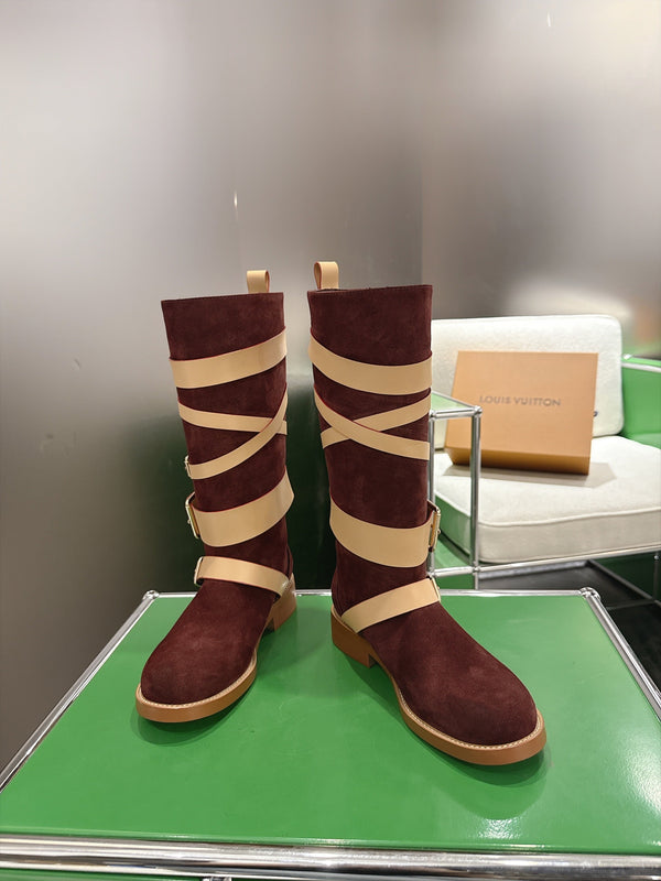 LV Amiral Flat Boots Brown Suede 999314