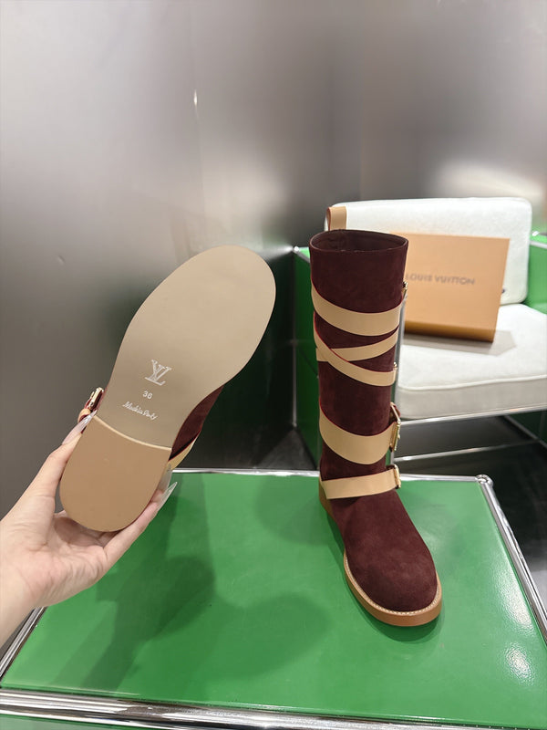 LV Amiral Flat Boots Brown Suede 999314