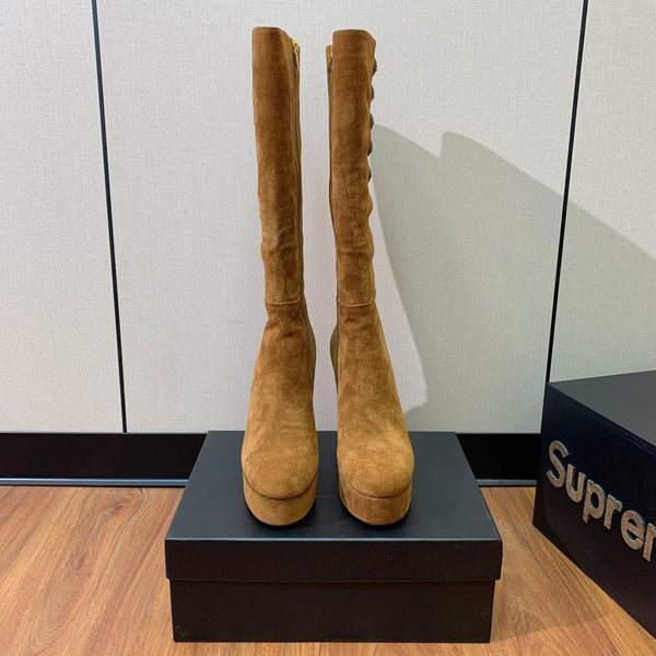 BM 26S Knee-High Platform Boots 11.5cm Tan Suede 111380