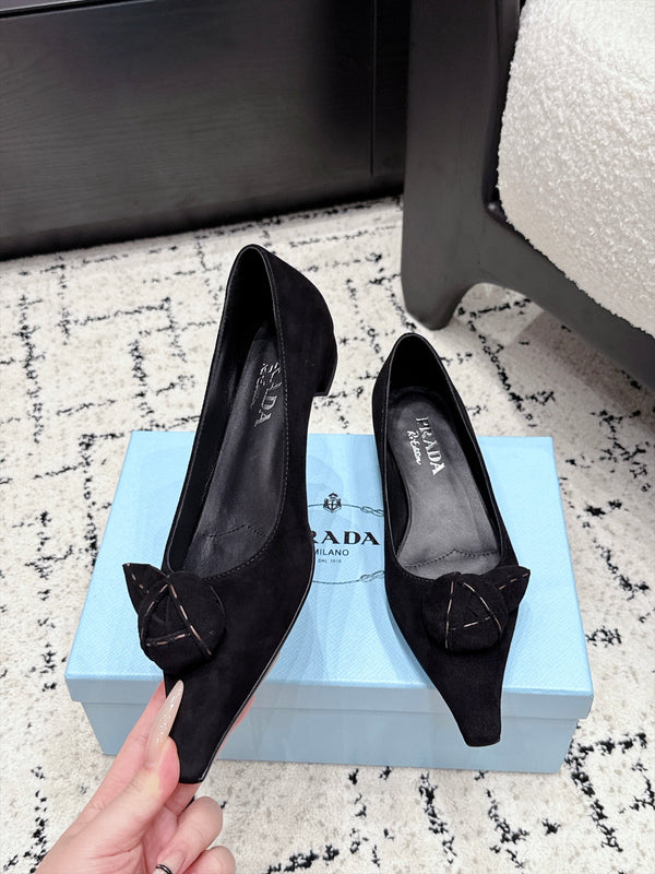Prad Floral Detail Flats Black Suede 120978