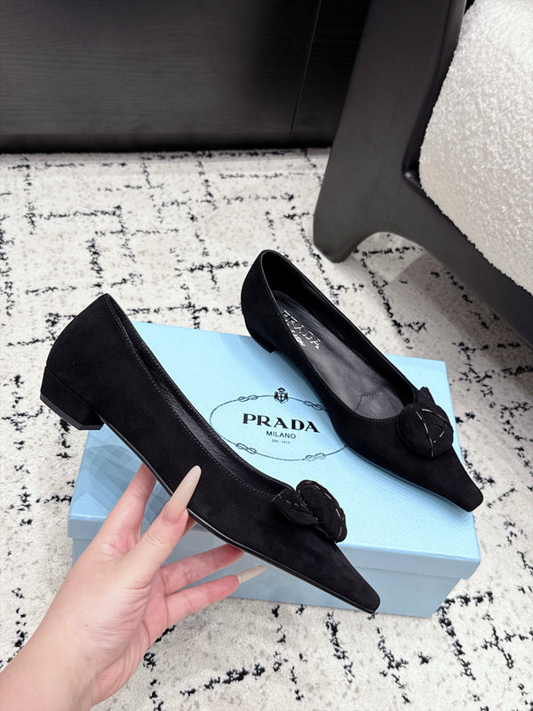 Prad Floral Detail Flats Black Suede 120978