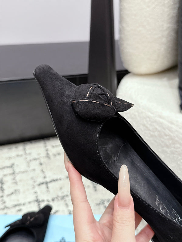 Prad Floral Detail Flats Black Suede 120978
