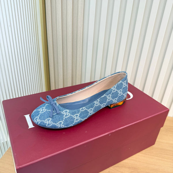 GG 26S Horsebit Ballet Flats Bow Detail Blue GG Canvas 141311