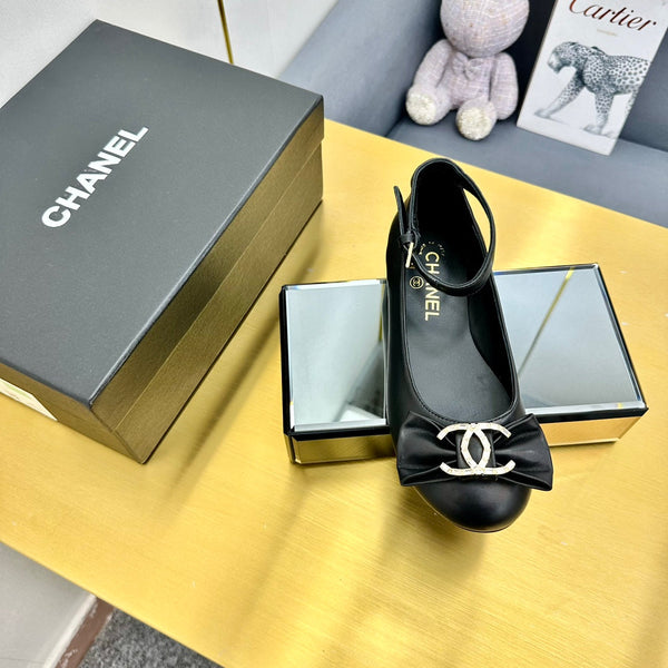 CC 26S Mary Jane Flats Bow Logo Charm Black Leather 140313