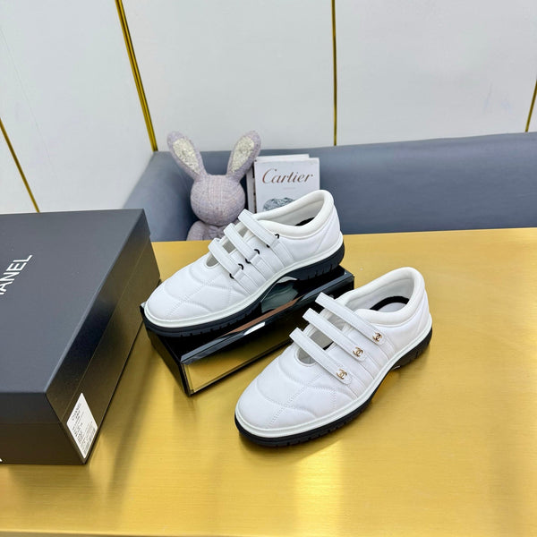 CC 26S Quilted Platform Sneakers Triple Velcro Straps White Leather 140246