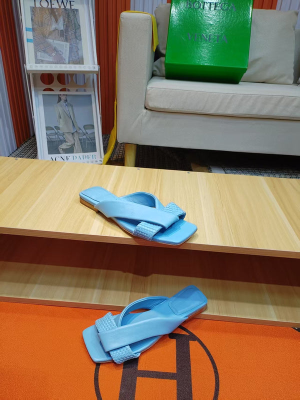 BV Riva Sandals Flat Woven Blue Leather 139881
