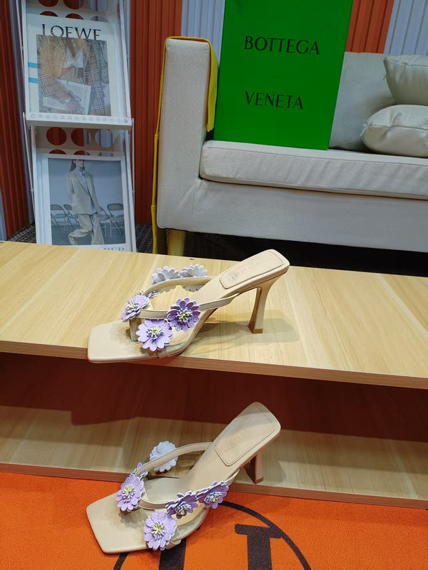 BV Riva Thong Floral Sandals 9CM Purple Beige Leather 139866