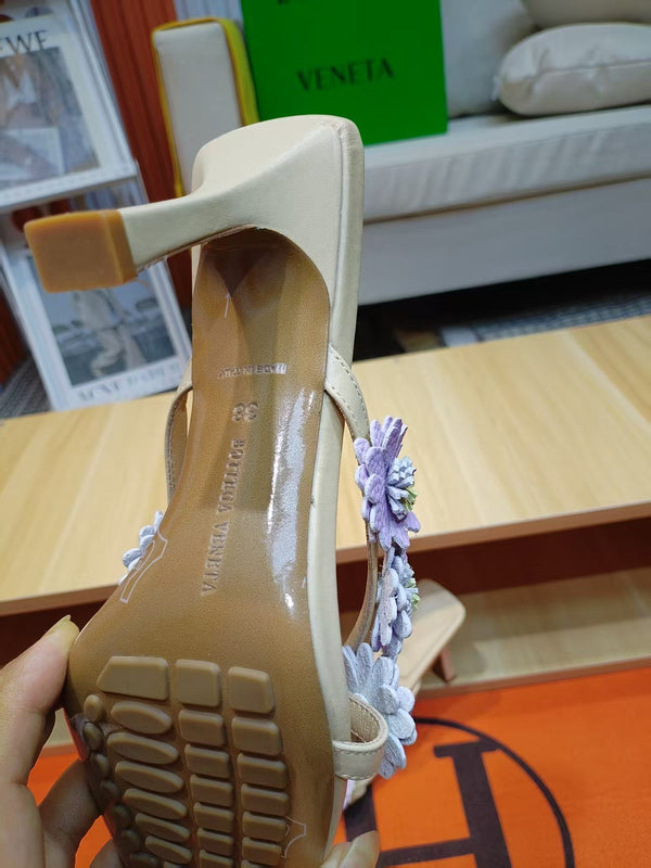 BV Riva Thong Floral Sandals 9CM Purple Beige Leather 139866
