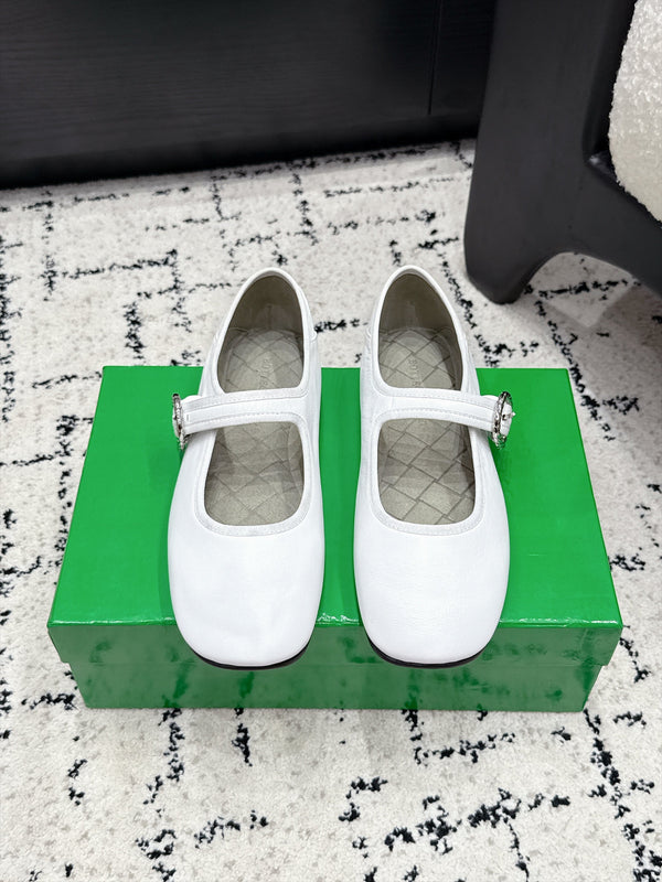 BV 26W Mary Jane Flats Square Toe Buckle Strap Leather 139792