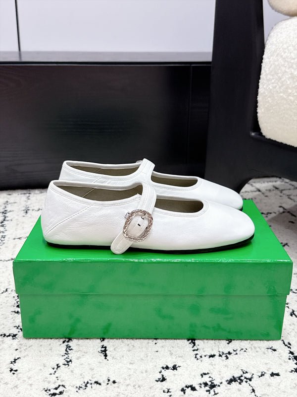 BV 26W Mary Jane Flats Square Toe Buckle Strap Leather 139792