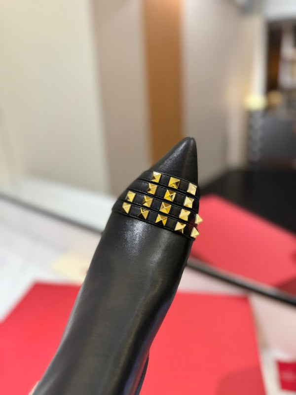 VLTN Garavani 26W Rockstud High-Top Boots 8cm Stiletto Black Leather 145162