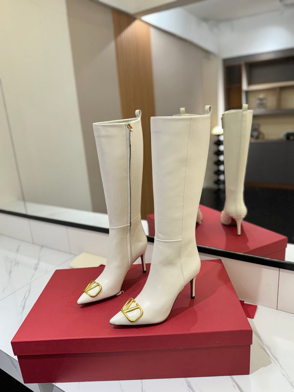 VLTN Garavani 26W VLogo High-Top Boots Pointed Toe Leather 145152