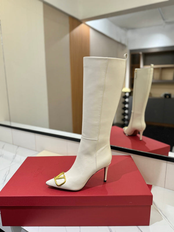 VLTN Garavani 26W VLogo High-Top Boots Pointed Toe Leather 145152