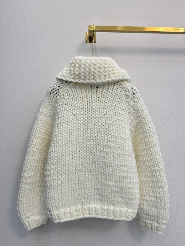 CC 26S Chunky Knit Zip-Up Cardigan Shawl Collar Pockets Cashmere 433509