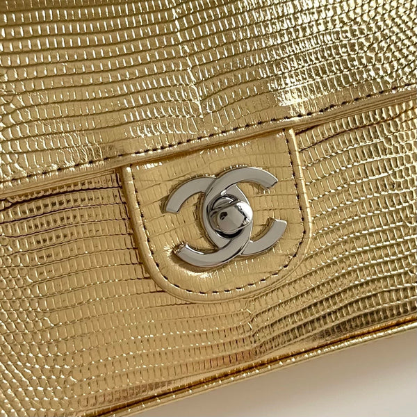 CC 26B Small Flap Bag 21.5cm Metallic Lizard-Embossed Cowhide