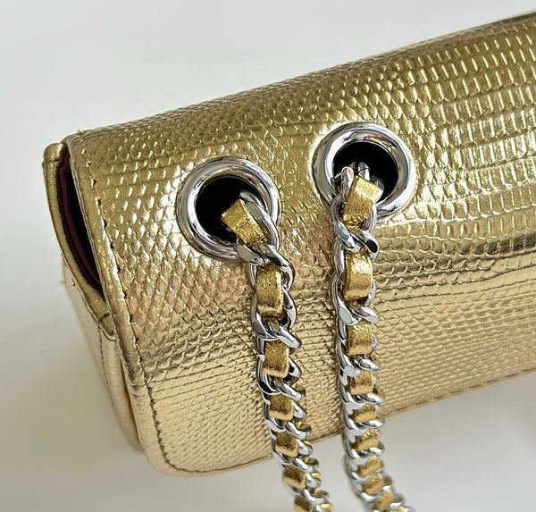 CC 26B Small Flap Bag 21.5cm Metallic Lizard-Embossed Cowhide