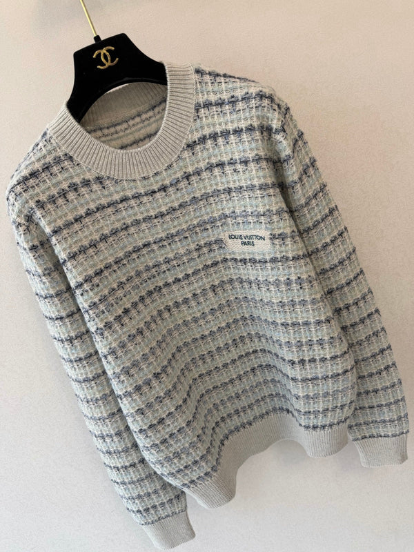 LV 26S Signature Pullover Checkered Jacquard Knit Light Grey Wool 433556