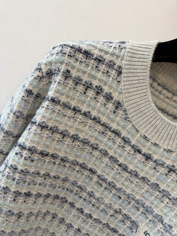 LV 26S Signature Pullover Checkered Jacquard Knit Light Grey Wool 433556