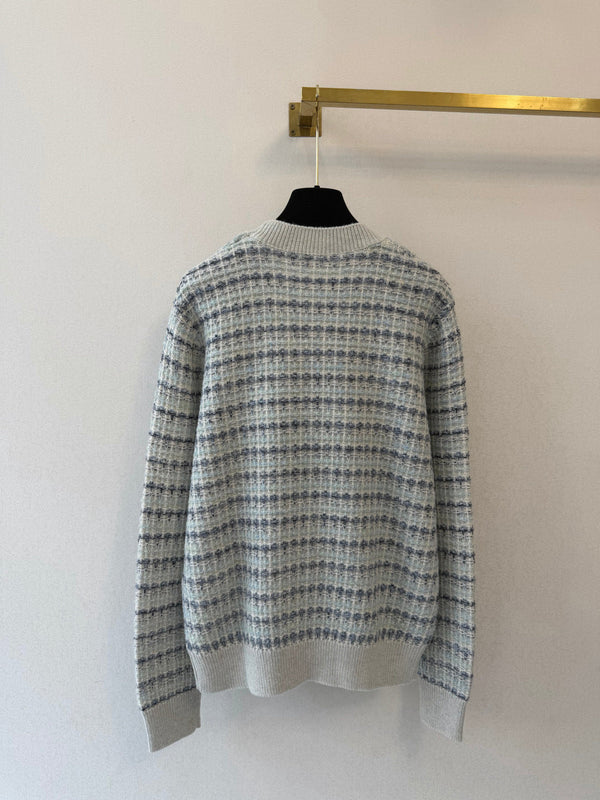 LV 26S Signature Pullover Checkered Jacquard Knit Light Grey Wool 433556