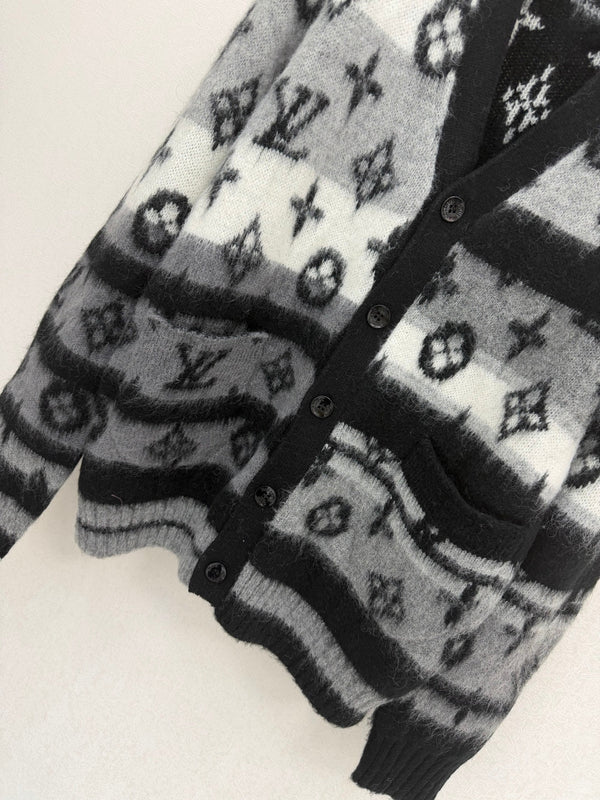 LV 26S Monogram Jacquard Cardigan Black Grey Mohair 433834