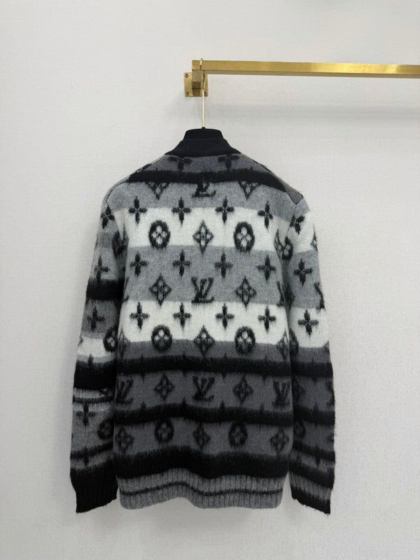 LV 26S Monogram Jacquard Cardigan Black Grey Mohair 433834