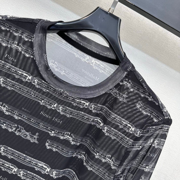 LV 26S Train Print Long-Sleeve Mesh Top Black Polyester 434038