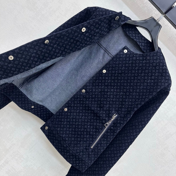 LV 26S Monogram Jacquard Jacket Navy Blue Cotton 433972