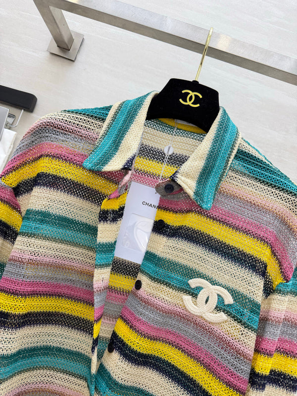 CC 26S Rainbow Striped Knit Shirt Embroidered Logo 435354